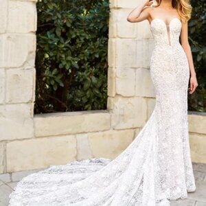 Moonlight Wedding Gown Style in White with Nude Underlay / Style #H1354- Size 12